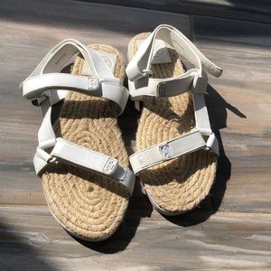 White oatmeal espadrille bottoms Velcro adjust